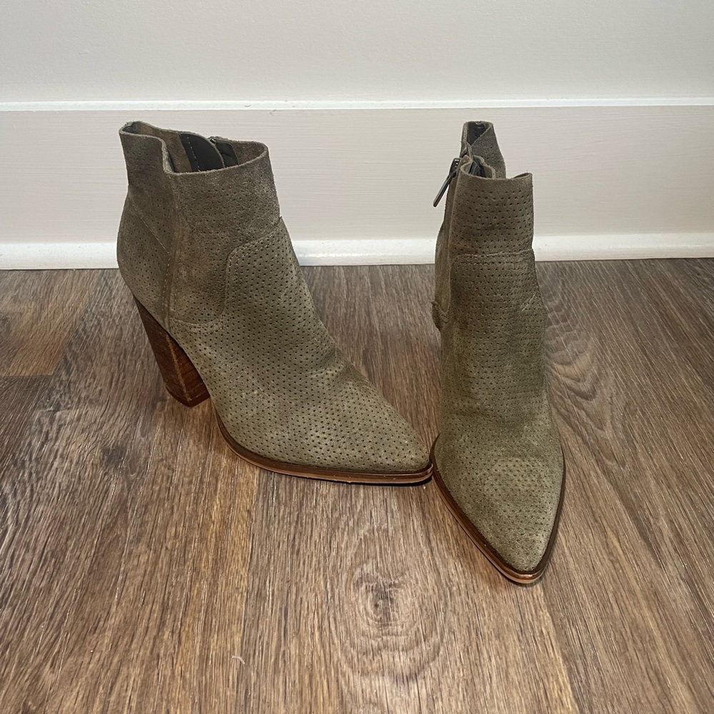 Vince Camuto Olive Suede Perforated Booties 7.5 | Western Chic